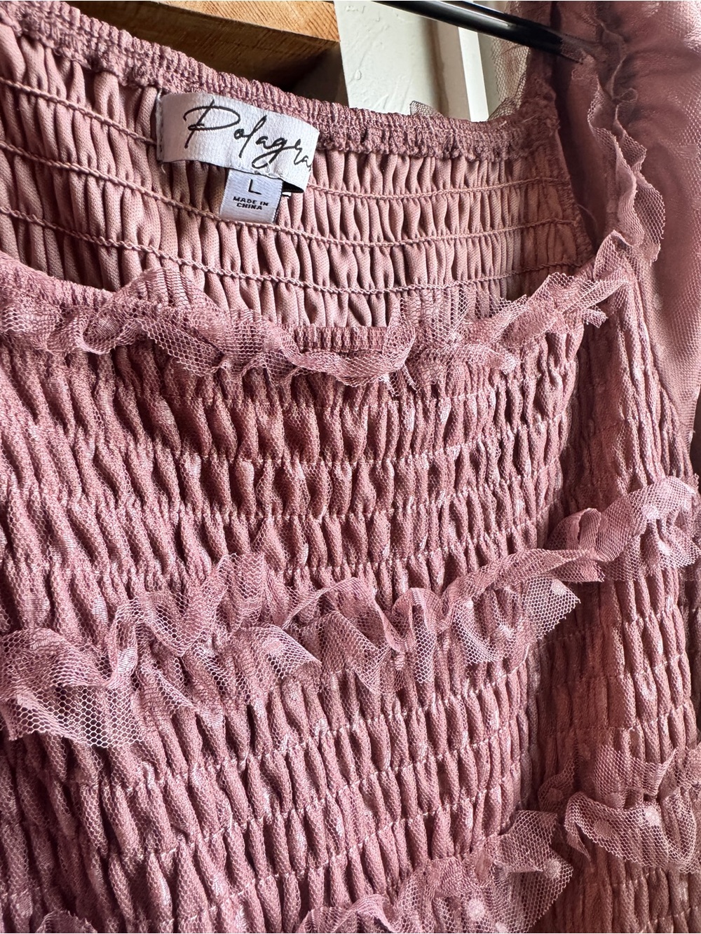 Pink Dot Smocked Ruffle Tiered Maternity Midi Dress - Picture 6 of 7